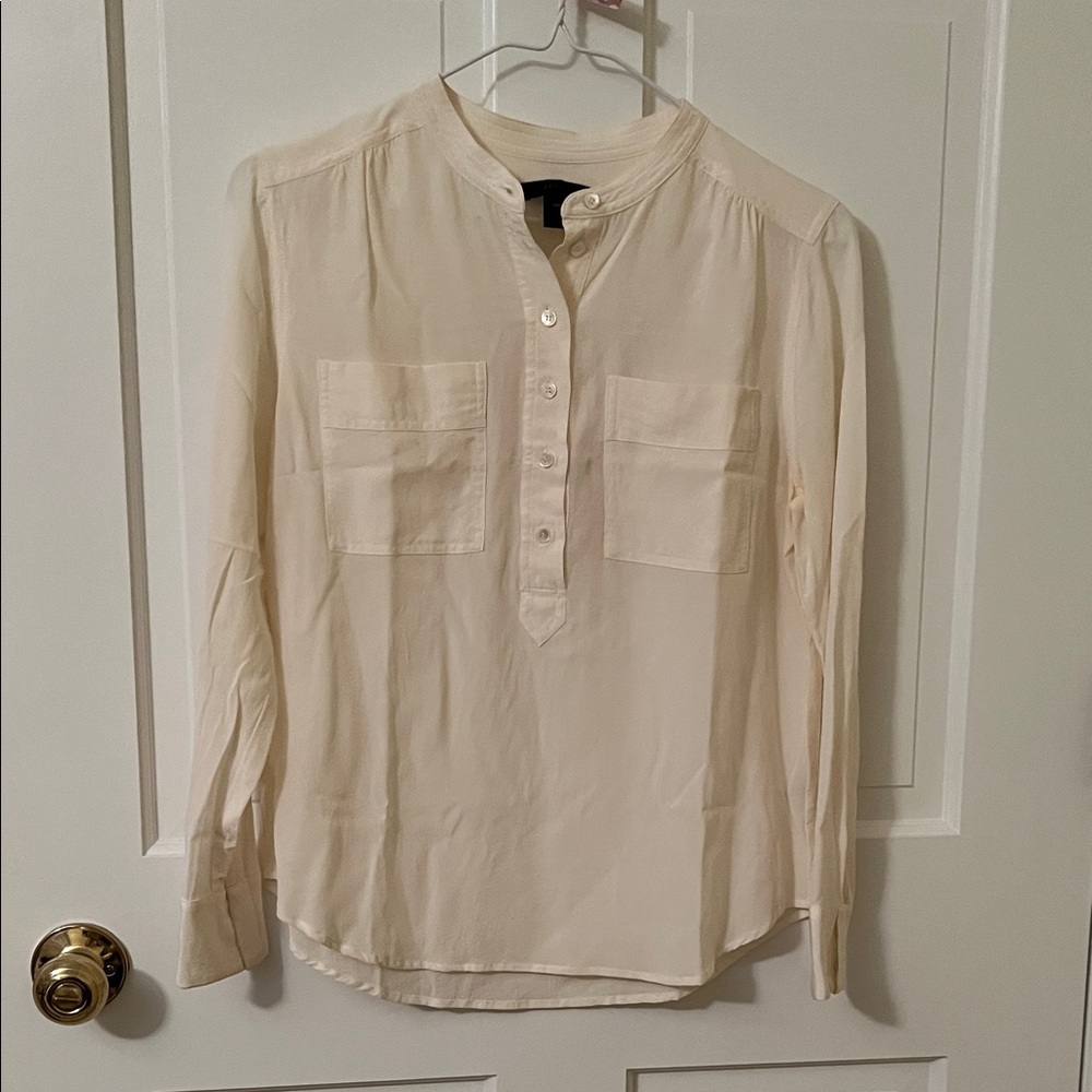 J Crew Cream Popover Silk Button-Up Blouse 4P